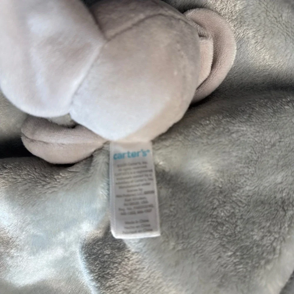Carters Gray Elephant Security Blanket Lovey Plush Satin Trim Cuddle Baby Unisex